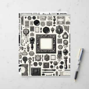 Vintage Ephemera Line Art Cut and Collage Paper