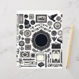 Vintage Ephemera Line Art Cut and Collage Paper