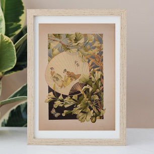 Vintage, fã japonesa, vintage wall art poster