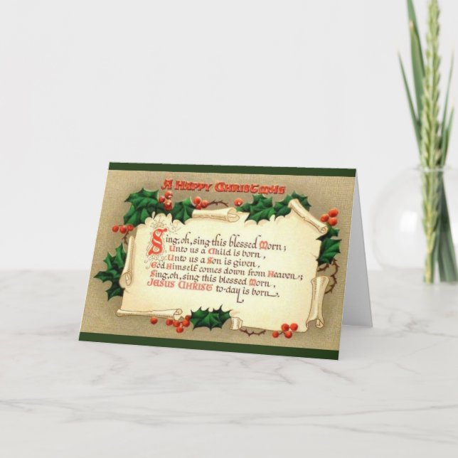 Vintage Feliz Natal Cartão de Saudação Religiosa (Frente)