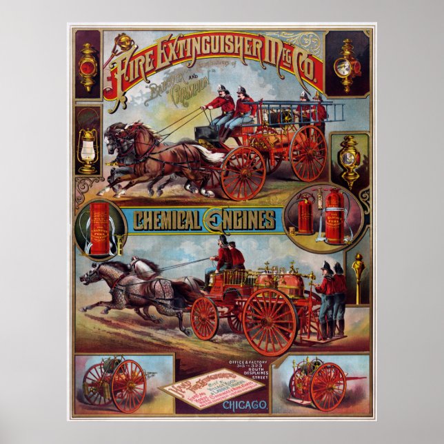 Vintage Fire Extinguisher Advertising Poster (Frente)