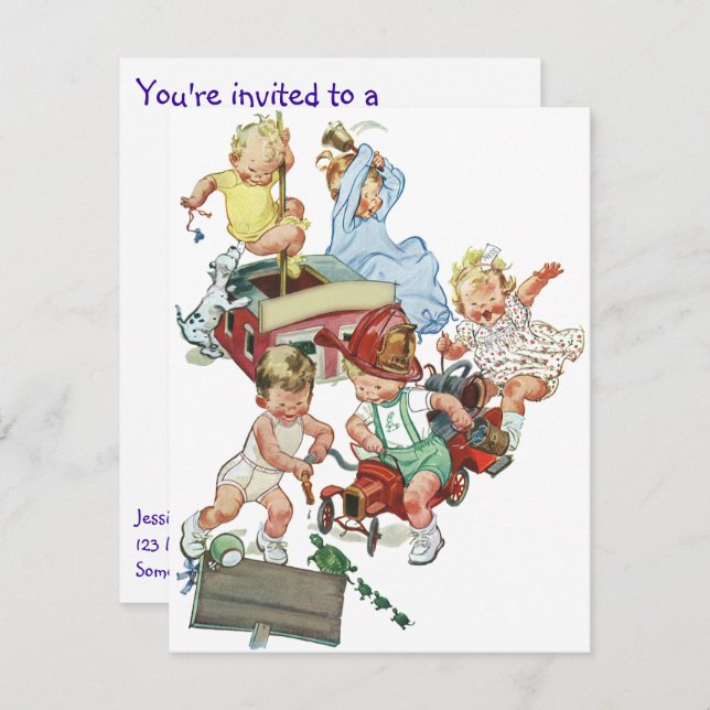 Vintage Firepesados Convite de aniversário (Frente/Verso)