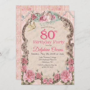 Vintage Floral 80 Birthday Convite