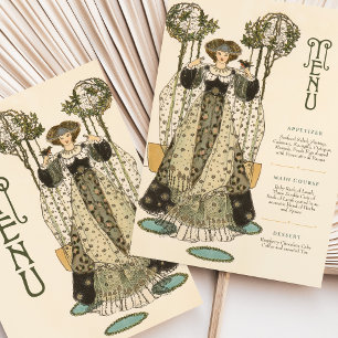 Vintage Floral Art Nouveau Cartão de Menu de Casam