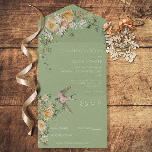 Vintage Floral & Bird Sage Green No Janto