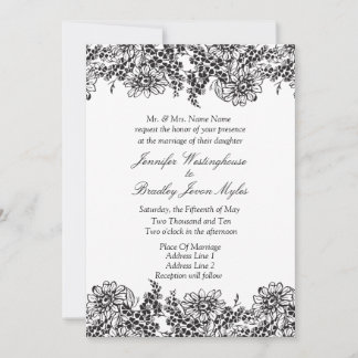 Vintage Floral Black E White Wedings Convites