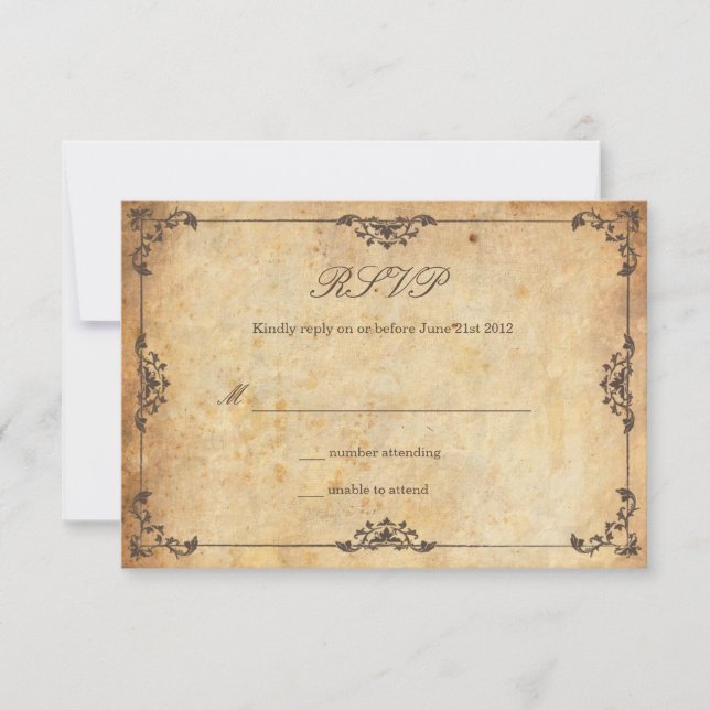 Vintage Floral Brown Weding RSVP Card (Frente)