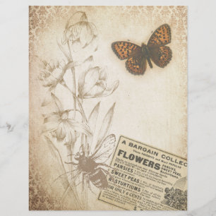 Vintage Floral Butterfly Escrapbook Ephemera