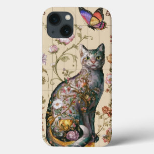 Vintage Floral Cat Art William Morris inspirou