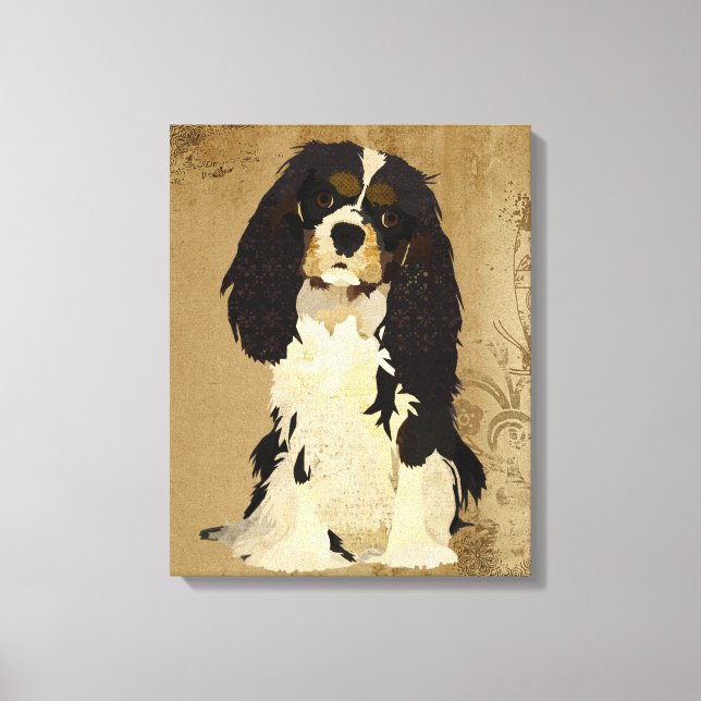 Vintage Floral Cavalier King Charles Canvas (Frente)
