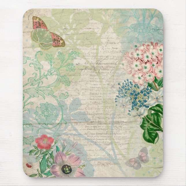 Vintage Floral Collage Mousepad (Frente)