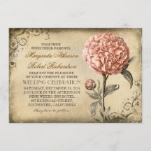 Vintage Floral - Convites para Casamento de Penas 