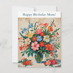 Vintage Floral Feliz Aniversário Cartão Mãe