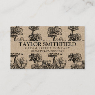 Vintage Floral Fine Line Cartão de visita