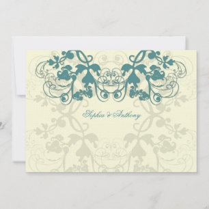 Vintage Floral Flourish Teal Blue Convite de casam