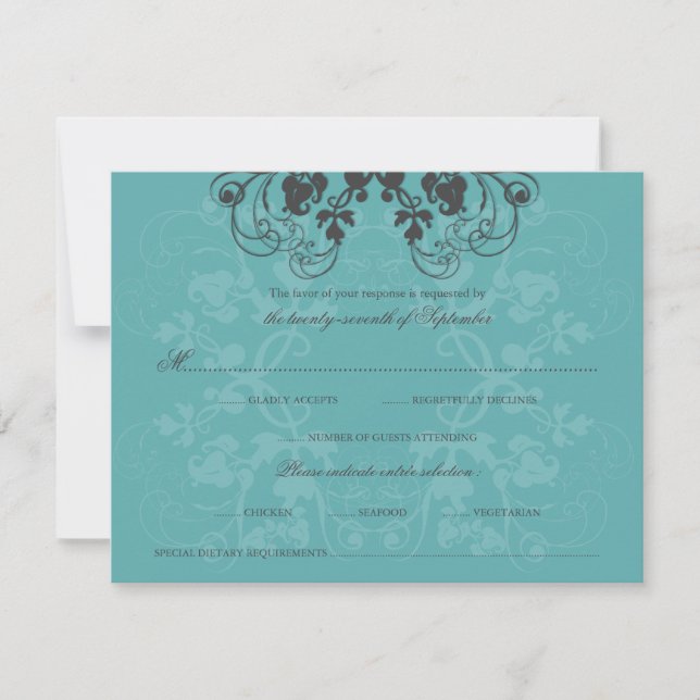 Vintage Floral Flourish Teal Peacock - Placa RSVP (Frente)
