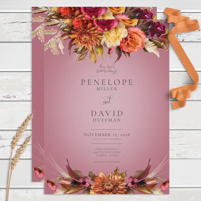 Vintage Floral Jewel Fuchsia Convite De Casamento (Criador carregado)