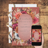 Vintage Floral Jewel Rust Frame Chá Convite