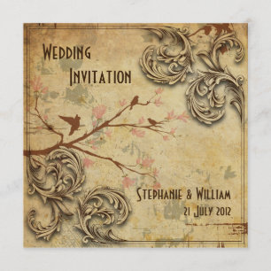 Vintage Floral Love Birds Convite Para Casamento