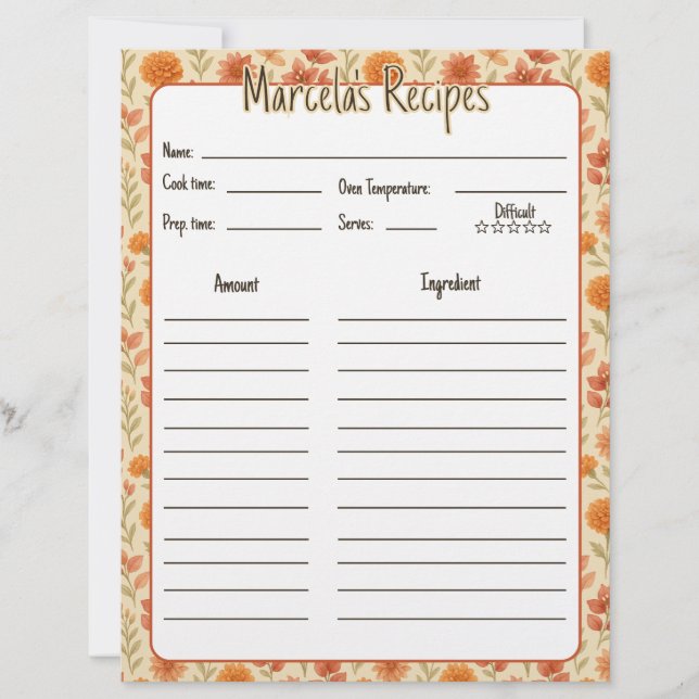 Vintage Floral Mexicano Receita Páginas para Binde (Frente)