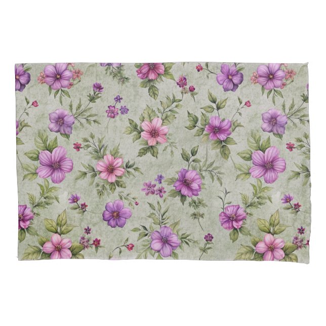 Vintage Floral Patterm Pillowcase Set - Verde Suav (Frente-Esquerda)