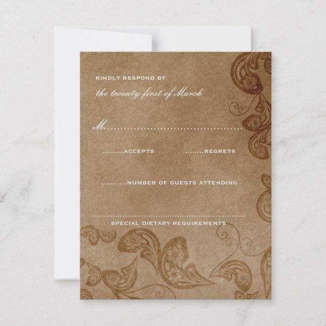 Vintage Floral Peacock Rustic Wedtic RSVP Card (Frente)