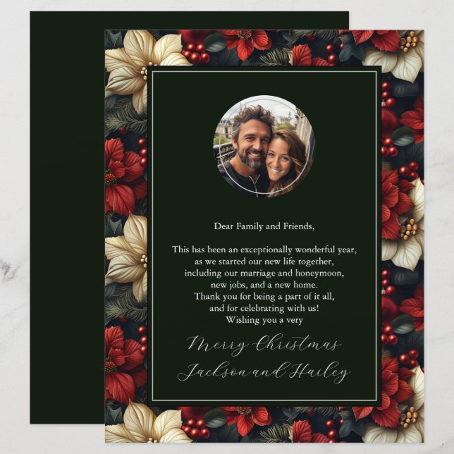 Vintage Floral Photo Christmas Letter Paper (Frente/Verso)