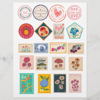 Vintage Floral Postage Stamings & Love Mail sticke