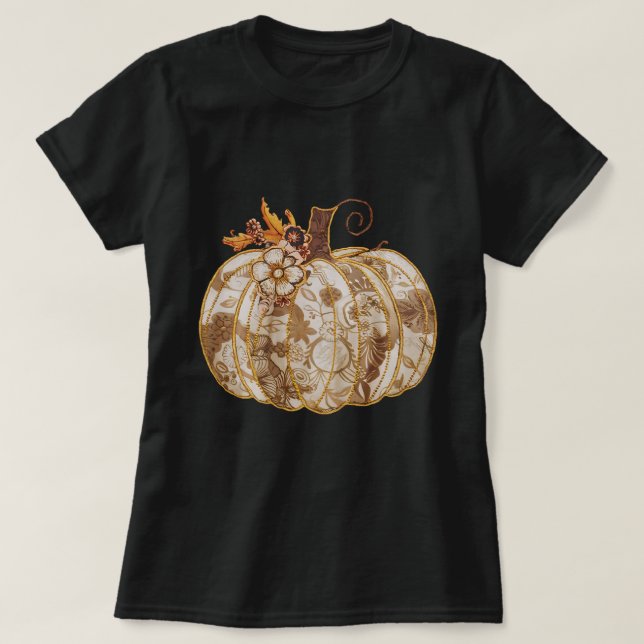 Vintage Floral Pumpkin T-shirt Intricate Applique (Frente do Design)
