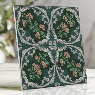 Vintage Floral Scroll Azulejo Teal Cinza Verde