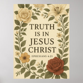 Vintage Floral Truth em Jesus Poster