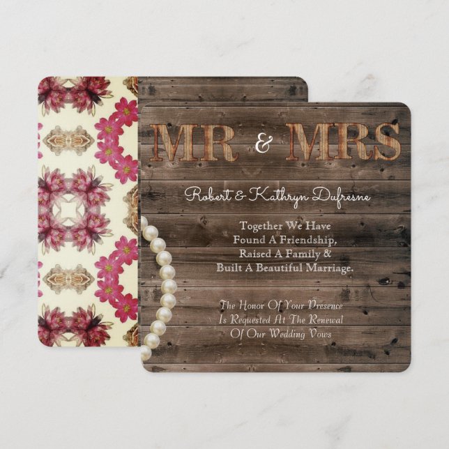 Vintage Floral Wedding Vow Renewation Convite (Frente/Verso)