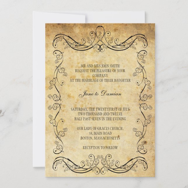 Vintage Floral Weding Convite (Frente)