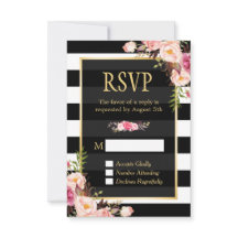 Vintage Floral Wrapping B&W Stripes RSVP Resposta