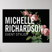 Vintage Florals Bold Text em Black Poster