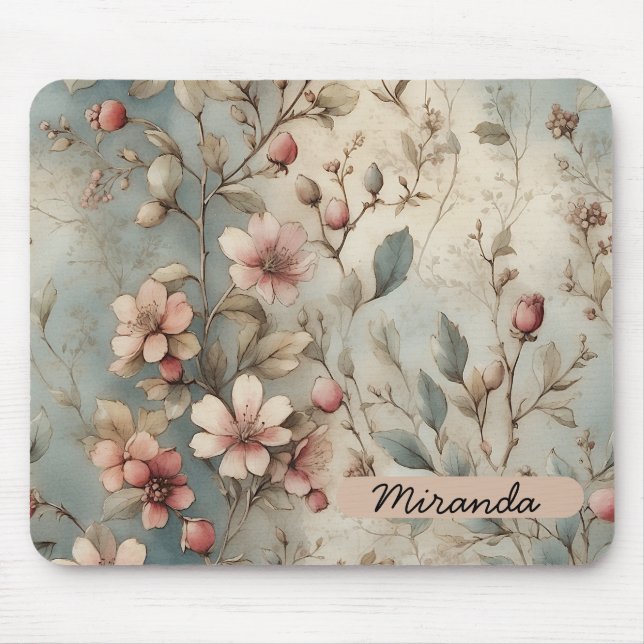Vintage Florals Mouse Pad Personalizável (Frente)