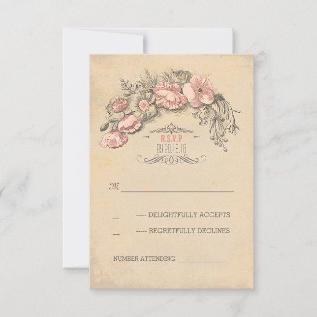 Vintage, flores cor-de-rosa, wreath chic, RSVP (Frente)