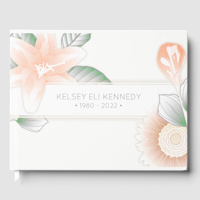 vintage flores elegante livro de hóspedes funerári (Frente)