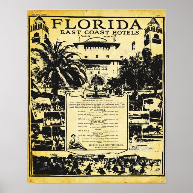 Vintage Florida East Coast Hotels Impressão (Frente)