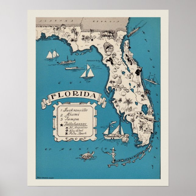 Vintage Florida Map Poster (Frente)