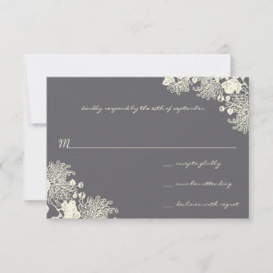 Vintage Flowers Chacoal Cinza Casamento RSVP