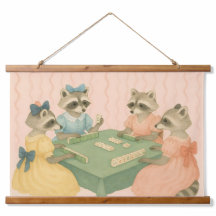 Vintage Fofo Mapaches Jogando Mahjong