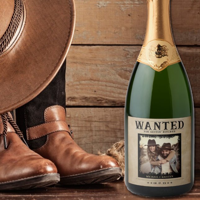 Vintage Foto de Poster (Vintage Photo Wanted Poster Wedding Sparkling Wine Label)