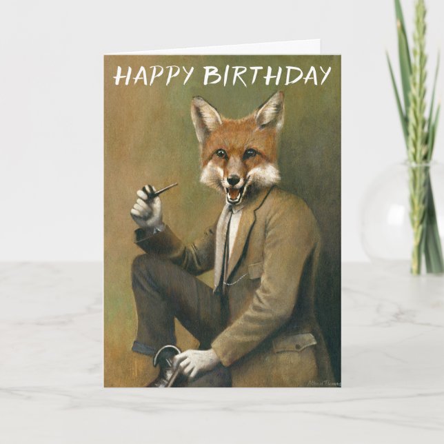 Vintage Fox No Cartão De Aniversário De Fato (Frente)