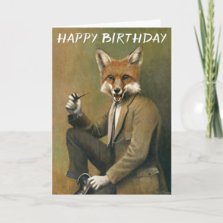 Vintage Fox No Cartão De Aniversário De Fato