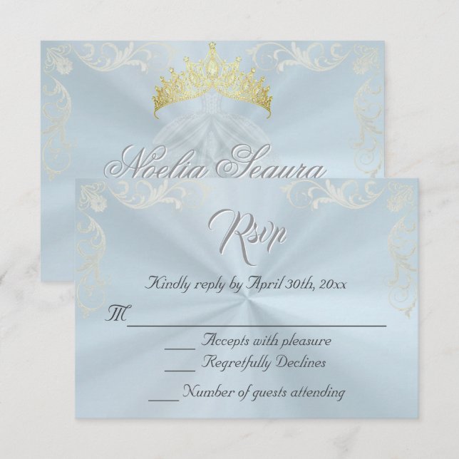 Vintage Frame Quinceanera RSVP - Blue/Silver (Frente/Verso)