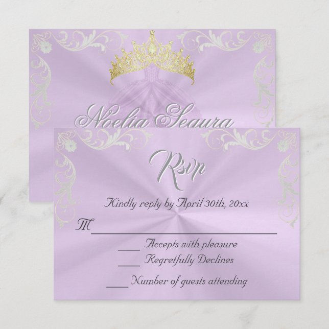 Vintage Frame Quinceanera RSVP - Lavender/Silver (Frente/Verso)