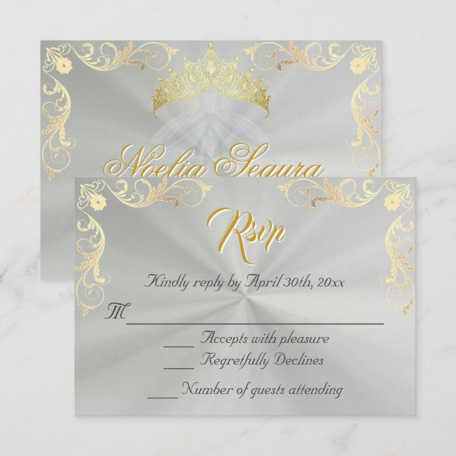 Vintage Frame Quinceanera RSVP - Sage/Gold (Frente/Verso)