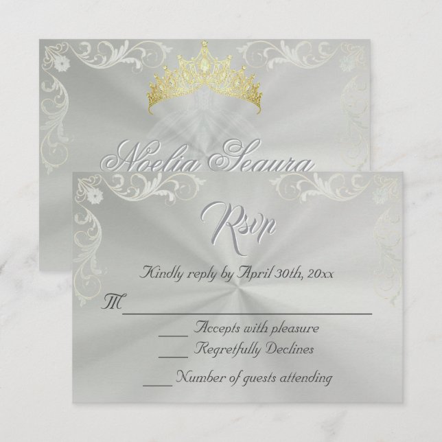 Vintage Frame Quinceanera RSVP - Sage/Silver (Frente/Verso)