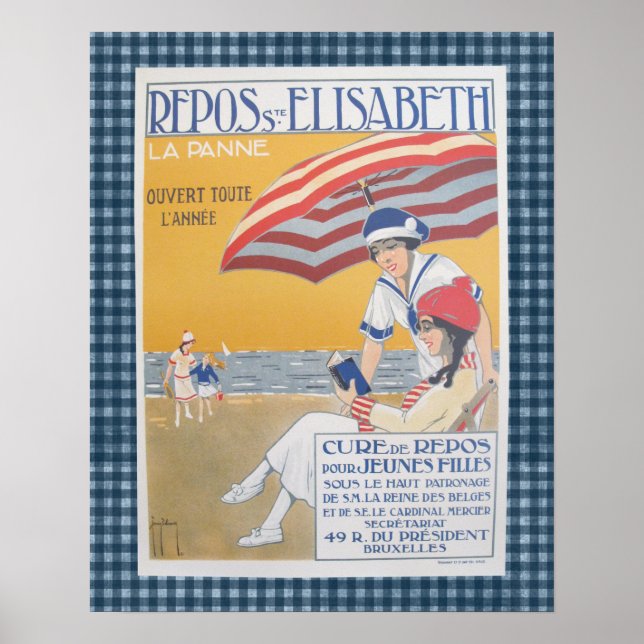 Vintage French Beach Poster de viagens (Frente)